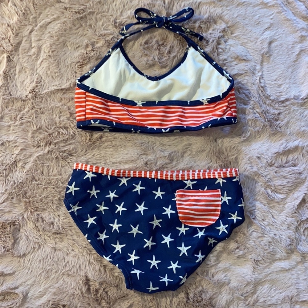 Cat & Jack Small (6/6X) red white & blue USA starfish & striped bikini swimsuit‌ - Picture 6 of 11